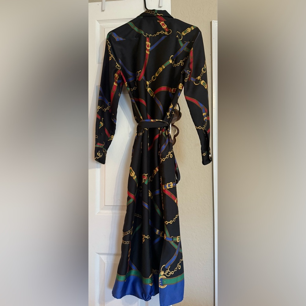 Elegant Ralph Lauren Chain Print Black Dress - Picture 2 of 2